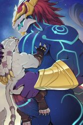 anal anal_sex anthro aurelion_sol blue_eyes dragon erection league_of_legends male male/male male_only nipples nude penis rengar sex sollyz standing