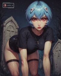 1girls ai_generated aisinful ass ass ayanami_rei big_breasts blue_hair breasts female female_only fishnets goth goth_girl hi_res large_breasts medium_breasts neon_genesis_evangelion short_hair solo thick_thighs thighhighs thighs wide_hips