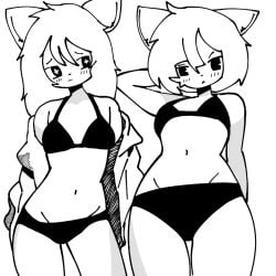 1:1 2025 2girls anthro black_and_white blush bra breasts canid canine canis clothed clothing digital_media_(artwork) duo ears evaacii female furry hair jacket long_hair mammal monochrome navel panties short_hair simple_background sketch topwear underwear white_background wolf wolf_girl