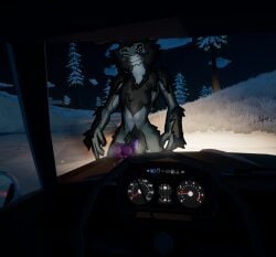 3d_background abs animal_genitalia animal_penis anthro arms_down bedroom_eyes big_penis biped black_body black_eyes black_fur bodily_fluids bovid caprine car car_hood car_interior cheek_tuft cloud dark_theme dashboard detailed_background digital_drawing_(artwork) digital_media_(artwork) dripping driving equine_genitalia equine_penis erection facial_tuft flared_penis fluffy fluffy_arms fluffy_chest forest front_view fuel_gauge fur genital_fluids genitals ghost goat gradient_penis grass grey_body grey_fur hi_res horn internetwoof leaking_precum long_beard long_penis looking_at_viewer male mammal medial_ring meter motor_town:_behind_the_wheel narrowed_eyes night nude outside path penis penis_on_surface penis_towards_viewer pink_penis plant precum precum_drip precum_on_car presenting presenting_penis public purple_penis screencap screencap_background seductive shaded side_view_mirror signature smile snow solo speedometer spirit standing steering_wheel suggestive tachometer tree tuft vehicle vein veiny_penis video_game_background windshield