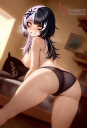 1girls 2d ai_generated ass barefeet big_ass big_breasts breasts erophoenix feet female female_focus full_body hololive hololive_advent hololive_english hololive_english_-advent- looking_at_viewer looking_back makeup makeup_running nude pale_skinned_female patreon_username shiori_novella smile soles solo solo_female sweat thick thick_thighs toes uncensored vtuber