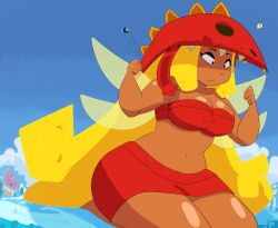 1girls 2019 2d 2d_(artwork) 2d_artwork bbw belly belly_button black_eyes blonde_hair body_size_growth breasts brown_skin brown_skinned_female chubby chubby_female color dark_skin dark_skinned_female edith_up_(rayman) fairy fairy_wings female giant_fairy giant_female giantess giantess_growth gigantification growth larger_female long_hair macro nymph_(rayman) rayman rayman_(series) rayman_origins red_skirt sihagen size_difference size_transformation skirt smaller_male thick_thighs thighs ubisoft video_games wide_hips