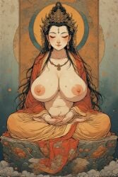 ai ai_generated asia asian_female breasts breasts buddha_goddess buddhism chubby_female huge huge_breasts japan japanese_female tits_out vintage
