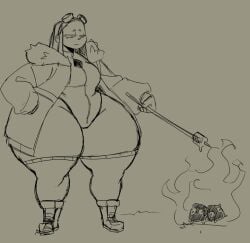 2d 2d_(artwork) ass ass_bigger_than_head campfire clash_(series) clash_royale elpiromanias evolution_firecracker_(clash_royale) fat_ass fire firecracker_(clash_royale) hips_wider_than_shoulders huge_ass jacket marshmallow thick_thighs wide_hips winter_clothes