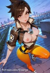1girls ai_generated areolae ass bare_arms bare_breasts bare_chest bare_shoulders beach blurry_background breasts brown_eyes brown_eyeshadow brown_hair cheeky cheeky_smile covered_pussy elvoryn eyeliner eyeshadow female female_on_cloth female_only freckles hat hip_tilt hips looking_at_viewer medium_ass medium_breasts mole_on_chest navel nipples one_arm_raised one_arm_up open_eyes open_mouth_smile open_smile overwatch overwatch_2 pink_nails pinup pussy round_ass short_hair slim_waist smile smiling solo spiked_hair standing stomach sun_hat thighs topless topless_female tracer upper_body wink winking winking_at_viewer