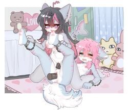 animal_genitalia animal_humanoid animal_penis big_breasts black_hair blue_eyes bodily_fluids bondage bound breasts canid canid_humanoid canine canine_humanoid crayon_(artist) dildo duo embarrassed equine_genitalia equine_penis erect_nipples feet felid feline female female/female fish fish_humanoid foot_fetish foot_lick foot_play fox fox_humanoid fur genitals glans grey_body grey_fur hair hair_over_eye harunya hi_res humanoid hybrid kemono licking mammal mammal_humanoid marine marine_humanoid nipples nude nude_female paws penis pink_eyes pink_glans pink_hair purple_hair sex_toy shark shark_humanoid shark_tail shy smile tongue