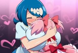 2girls age_difference age_difference_couple ai_generated animated animated_video back back_of_head blue_eyes blue_hair breasts caring casual crossover cuddling face_between_breasts female grok hair_bows hairbow hand_on_head head_between_breasts hug huge_breasts hugging implied_kiss kaname_madoka kissing lana's_mother_(pokemon) lesbian love loving madoka_kaname magical_girl no_nude no_nudity no_sex petting petting_head pink_hair pokemon pokemon_sm pokemon_sm_(anime) pokemon_usm puella_magi_madoka_magica puff_puff relationship seducing size_difference sound squeezing tagme video
