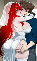 1boy 1girls ai-created ai_art ai_assisted ai_generated ass ass_focus ass_grab big_ass big_breasts breasts curvy curvy_body curvy_female curvy_figure duo female french_kiss french_kissing high_school_dxd huge_ass huge_breasts hyoudou_issei light-skinned_female light-skinned_male male rias_gremory romance romantic romantic_ambiance romantic_couple sexy sexy_body thick_thighs voluptuous voluptuous_female wedding_dress wide_hips