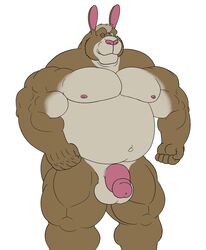 balls belly biceps big_muscles chubby krosbar_(artist) lagomorph male male_only mammal musclegut muscles nude original original_character pecs penis rabbit solo