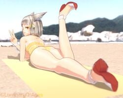 beach heels laying_down legs nia nia_(xenoblade) one_leg_up sandals short_hair silver_hair sundress thick_thighs thighs xenoblade_(series) xenoblade_chronicles_2