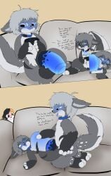 absurd_res animal_genitalia animal_pussy animal_vulva anthro baishu big_penis black_body black_fur blue_eyes blush brother_(lore) brother_and_sister_(lore) by_moan calico_cat canine_genitalia canine_pussy canine_vulva capcom claws collar collar_only comic controller cowgirl_position domestic_cat duo ears_down english_text fan_character felid feline felis felyne female french_kissing from_front_position fur fur_markings fur_spots furniture genitals grey_body grey_fur grey_hair hair hand_holding heterochromia hi_res holding_leg huge_cock incest_(lore) inner_ear_fluff kissing lagomorph large_insertion leporid looking_pleasured lynian made_in_abyss male male/female mammal markings monster_hunter narehate nintendo_switch_pro_controller nude on_bottom on_top orange_body orange_fur palico penetration penis pivoted_ears ps5_controller pussy rabbit raised_tail romantic romantic_couple sara_(by_moan) sato_(kabsfy) sex sibling_(lore) simple_background sister_(lore) sofa sofa_sex stomach_bulge tail tail_tuft text tongue tongue_out tuft vaginal_penetration white_toes