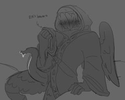 1boy 1boys builderman builderman_(forsaken) forsaken_(roblox) hood hooded nosoidum precum precum_drip roblox roblox_game robloxian sitting solo tagme taph_(forsaken) tentacle_penis text wings wings_covering_face wings_on_head