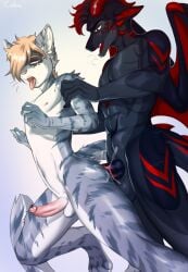 anal anal_sex anthro anthro_on_anthro anthro_penetrated anthro_penetrating anthro_penetrating_anthro blonde_hair blue_body cobu dragon duo erection felid from_behind_position fur genitals grey_body grey_fur hair hi_res horn humanoid_genitalia humanoid_penis looking_pleasured male male/male male_anthro male_penetrated male_penetrating male_penetrating_male mammal markings membrane_(anatomy) membranous_wings messy_hair mythological_creature mythological_scalie mythology narrowed_eyes nude open_mouth penetration penile penile_penetration penis penis_in_ass pink_penis pink_tongue purple_eyes red_eyes red_hair red_horn red_markings red_wings scalie sex short_hair simple_background standing standing_sex tongue tongue_out white_body white_fur wings