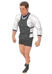 1boy 2010 brown_hair bulge clothed fully_clothed gay haragake_(clothing) male male_only muscular original shafu simple_background waka_(pixiv332006) white_background