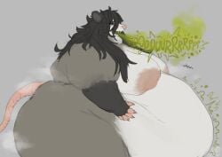 american_opossum anthro beatrix_(thiccomode) belly big_belly big_breasts breasts burping female gassy hi_res huge_belly mammal marsupial morbidly_obese morbidly_obese_female musk obese obese_female overweight overweight_female rumbling_stomach solo thiccomode thick_thighs wide_hips