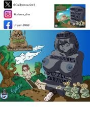 1girls big_breasts breasts brown_body cloud dildo english_text female female_focus female_only first_porn_of_character grey_body hourglass_figure humanized looking_at_viewer one_eye_closed plants_vs_zombies sky text urizem wide_hips wink