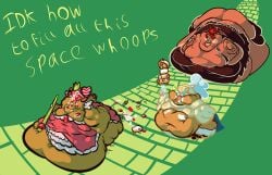 1boy 2girls bbm bbw chili_pepper_cookie cookie_run female knight knight_cookie male moibmatters obese obese_female obese_male overweight overweight_female overweight_male princess princess_cookie red_hair ssbbw weight_gain