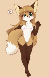 averi_(fiddleafox) breasts breasts_out crossed_legs female fox fox_ears fox_girl legs_crossed looking_at_viewer naked naked_female pussy_peek standing