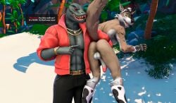 3d_(artwork) absurd_res anthro ass balls beach canid canine clothed clothed/nude clothed_anthro clothed_male clothing digital_media_(artwork) duo embarrassed embarrassed_male embarrassed_naked_male embarrassing_exposure embarrassing_nudity english_text epic_games exhibitionism flaccid fortnite gay gay_anal gay_male gay_sex genitals glans hi_res homosexual homosexual_male homosexual_sex komodo_dragon lizard male male/male male_only male_penetrated mammal meteorsmash monitor_lizard nude penis public public_exposure public_nudity reptile scalie text thunder_(fortnite) wendell_(fortnite)