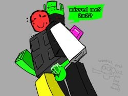 1x1x1x1 1x1x1x1_(forsaken) 2x2 backshots black_limbs blocky_body blush_lines detect_(artist) domino_crown forsaken_(roblox) gay green_crown grey_body leg_grab leg_up red_eyes red_head roblox roblox_game robloxian sweat tagme