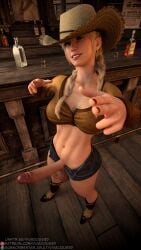 3d 3d_(artwork) 3dx big_penis cowboy_hat daisy_dukes futanari huge_cock intersex large_penis penis shorts vivacious3d
