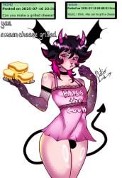 1boy ask_an_incubus ask_blog boy bulge bulge_through_clothing clothed clothing demon demon_boy demon_horns demon_humanoid demon_tail demon_wings fangs femboy femboy_focus femboy_only femboysub feminine_male incubus interactive male male_focus male_only mantislord nervous nervous_smile nyxxi short_hair stockings stripes sweat sweater sweating text text_box text_bubble thick_thighs thighhighs