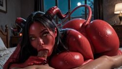 ai_generated bent_over big_ass big_breasts big_butt blowjob breasts demon_girl female horns lips on_all_fours penis penis_in_mouth plump_lips pov pov_blowjob red_skin succubus tagme video vilacrym