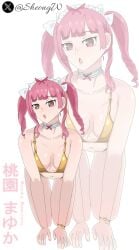 breasts brown_eyes clavicle curly_hair date_a_live date_a_live:_date_a_bullet female girl gold_bikini medium_breasts medium_hair momozono_mayuka pink_hair sheong_wong women