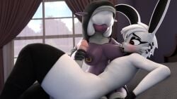 16:9 3d_(artwork) anthro big_penis blender_(artwork) blender_cycles blush bovid caprine clothing digital_media_(artwork) duo ewe female femboy flushed genitals gloves handjob handwear hi_res hitsuji_(the_man) kneeling lagomorph leggings legwear leporid looking_at_another looking_at_partner looking_down lying male male/female mammal mostly_clothed nipple_piercing nipples nun nun_outfit nursing_handjob nyx_(sykonejo) on_back penile penis piercing rabbit sex sheep submissive submissive_male sykonejo widescreen