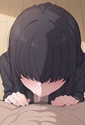 100_kanojo ai_generated aijou_rentarou bangs bangs_over_eyes black_hair blat_0 blowjob clothed_female fellatio female hair_covering_eyes kakure_meme kimi_no_koto_ga_dai_dai_dai_dai_daisuki_na_100-nin_no_kanojo pov self_upload the_100_girlfriends_who_really_really_really_really_really_love_you