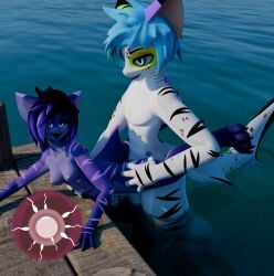 2025 3d_(artwork) anthro arkoshark blender_(artwork) cotton_(lewdcottoncandy) digital_media_(artwork) duo female fish glowing glowing_eyes glowing_hair glowing_markings hair hi_res impregnation lewdcottoncandy male male/female marine markings shark truffle_(truffle_ad) water