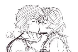 1boy 1girls asian asian_female closed_eyes couple couple_(romantic) couple_love crossover crossover_kiss crossover_pairing crossover_ship crossover_shipping female female/male kengan_ashura kill_la_kill kisses kissing male male/female matoi_ryuuko ryukohma studio_trigger tokita_ohma white_background wholesome