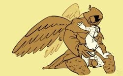007n7 007n7_(forsaken) 2boys arm_up claws covered_eyes duo forsaken_(roblox) gay hairy hood hood_up hooded horns large_wings mantisnixon precum precum_drip roblox sitting_on_penis size_difference telamon wings