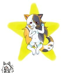 anthro calico_cat cub eyebags female hand_on_chest socks_only solo tabbyscars teen teenager