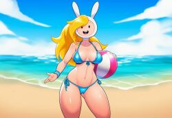 adventure_time ai_generated beach beach_ball bikini female fionna_and_cake fionna_campbell fionna_the_human_girl standing