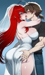 1boy 1girls ai-created ai_art ai_assisted ai_generated ass ass_focus ass_grab big_ass big_breasts blue_eyes breasts curvy curvy_body curvy_female curvy_figure duo female french_kiss french_kissing high_school_dxd huge_ass huge_breasts hyoudou_issei light-skinned_female light-skinned_male male rias_gremory romance romantic romantic_ambiance romantic_couple sexy sexy_body thick_thighs voluptuous voluptuous_female wedding_dress wide_hips
