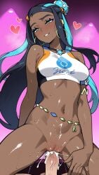 ai_art ai_assisted ai_generated ass background belly belly_expansion big_ass big_belly big_breasts big_breasts blue_eyes blue_hair breasts chubby cum curvy dark_hair dark_skin female female hot huge_breasts long_hair long_sleeves navel nessa nessa_(pokemon) nipples no_bra npc_trainer nude pokemon pokemon_(game) pool pregnant sex simple solo voluptuous voluptuous_female