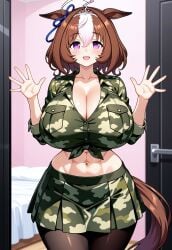 1girls ai_generated big_breasts breasts brown civitai covered_nipples female hair horse_ears horse_girl horse_tail large_breasts light-skinned_female light_skin long_sleeves meisho_doto_(umamusume) solo umamusume umamusume_pretty_derby white_hair