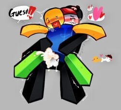 ! !! blocky_body blush closed_eyes cum cum_inside funkfun guest_(roblox) hat headwear heart kissing noob noob_(roblox) open_mouth roblox robloxian speech_bubble spoken_hearts suprised tagme text text_bubble yellow_body yellow_hat
