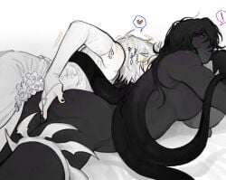 1girls ang1079577 azure_(forsaken) black_body black_skin dress duo female forsaken_(roblox) heart laying_down nonbinary nonbinary_(lore) princess_two_time purple_eyes pussy roblox roblox_game robloxian rubbing_pussy suprised tagme tentacle two_time two_time_(forsaken) white_body white_hair white_skin