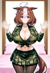 1girls ai_generated auroch_(kemono_freinds)_cosplay aurochs_(kemono_friends) big_breasts breasts brown civitai covered_nipples female hair horse_ears horse_girl horse_tail kemono_friends_cosplay large_breasts light-skinned_female light_skin long_sleeves meisho_doto_(umamusume) solo umamusume umamusume_pretty_derby white_hair