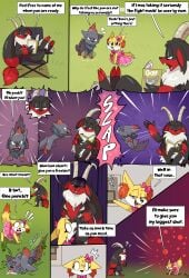 2025 absurd_res anthro balls black_body black_fur bovid bovine canid canine canis caprine clothed clothing colored comic dialogue digital_drawing_(artwork) digital_media_(artwork) fennekin feral fox fuf fur generation_5_pokemon generation_6_pokemon genitals group hair hi_res horn hybrid incineram male mammal nintendo nude open_mouth pal_(species) palworld pocketpair pokemon pokemon_(species) red_body shaded sheep simple_background speech_bubble tail talking_to_another ten_frame_image text tongue trio tuft white_body yellow_body yellow_fur zorua