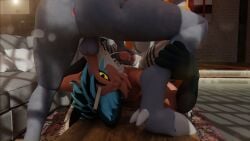 16:9 3d_(artwork) 4k absurd_res anthro anus bodily_fluids bovid canid canine caprine cum cum_in_mouth cum_inside digital_media_(artwork) fellatio female futanari genital_fluids genitals goat group group_sex handjob handjob_while_penetrating hi_res horn intersex intersex/male lagomorph male male/male mammal maned_wolf oral penetration penile penis rose_(rosethegoat) sany_van_fox sanythefox sex threesome torinn_danis trans_woman transfem trio widescreen wings wolpertinger