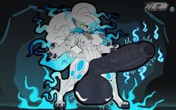 abs anthro balls biceps big_balls big_penis blue_fire breasts cave claws colored_fire covered_nipples fire foreskin generation_8_pokemon genitals grey_nipples gynomorph hair hi_res hisuian_form hisuian_zoroark huge_balls huge_cock humanoid_genitalia humanoid_penis hyper hyper_balls hyper_genitalia hyper_penis intersex johnithanial markings medial_ring muscular nintendo nipples penis pokemon pokemon_(species) regional_form_(pokemon) ruth_(johnithanial) scar solo vein veiny_penis white_hair yellow_eyes