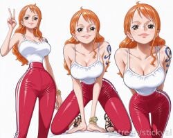 ## - 1girls ai_generated anime breasts eyes female fit nami nami_(one_piece) nsfw one_piece orange_hair stickyai