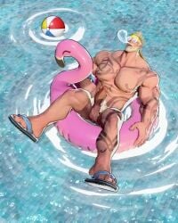 animated beard big_pecs black_shorts blonde_hair blonde_hair_male blonde_male daddy dilf gay hoogasu male male_only marvel marvel_rivals muscular muscular_male no_sound pool sleeping solo solo_focus solo_male tagme tattoo tattoos thor_(marvel) thor_(marvel_rivals) video