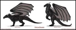 2020 black_body claws dragon english_text grey_body horn leccathufurvicael male model_sheet multicolored_body mythological_creature mythological_scalie mythology negadrake red_eyes scalie text wings