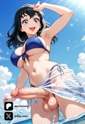 1futa ai_generated arm_on_head balls beach beach_background big_ass big_breasts black_hair blue_bikini blue_eyes breasts cock colored demon_slayer dick erection female futa/female futa_only futanari intersex kimetsu_no_yaiba light-skinned_futa light_skin long_hair nickythecreator on_water one_arm_up penis sexy sexy_body sexy_pose smile standing suma_(kimetsu_no_yaiba) testicles uncensored veiny_penis
