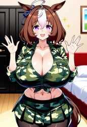 1girls ai_generated auroch_(kemono_freinds)_cosplay aurochs_(kemono_friends) big_breasts breasts brown civitai covered_nipples female hair horse_ears horse_girl horse_tail kemono_friends_cosplay large_breasts light-skinned_female light_skin long_sleeves meisho_doto_(umamusume) solo umamusume umamusume_pretty_derby white_hair