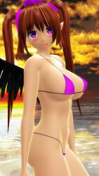 1girls 2025 3d afternoon big_breasts bikini blush breasts brown_hair_female clavicle cleavage clouds female female_only hairband hat hatate_himekaidou hati_yukkuri_mmd headwear hips jpeg looking_at_viewer midriff mmd navel open_mouth pink_eyes_female pink_swimsuit pointy_ears skimpy_bikini sky solo_female sun swimsuit tengu tied_hair tokin_hat touhou twintails waist water youkai